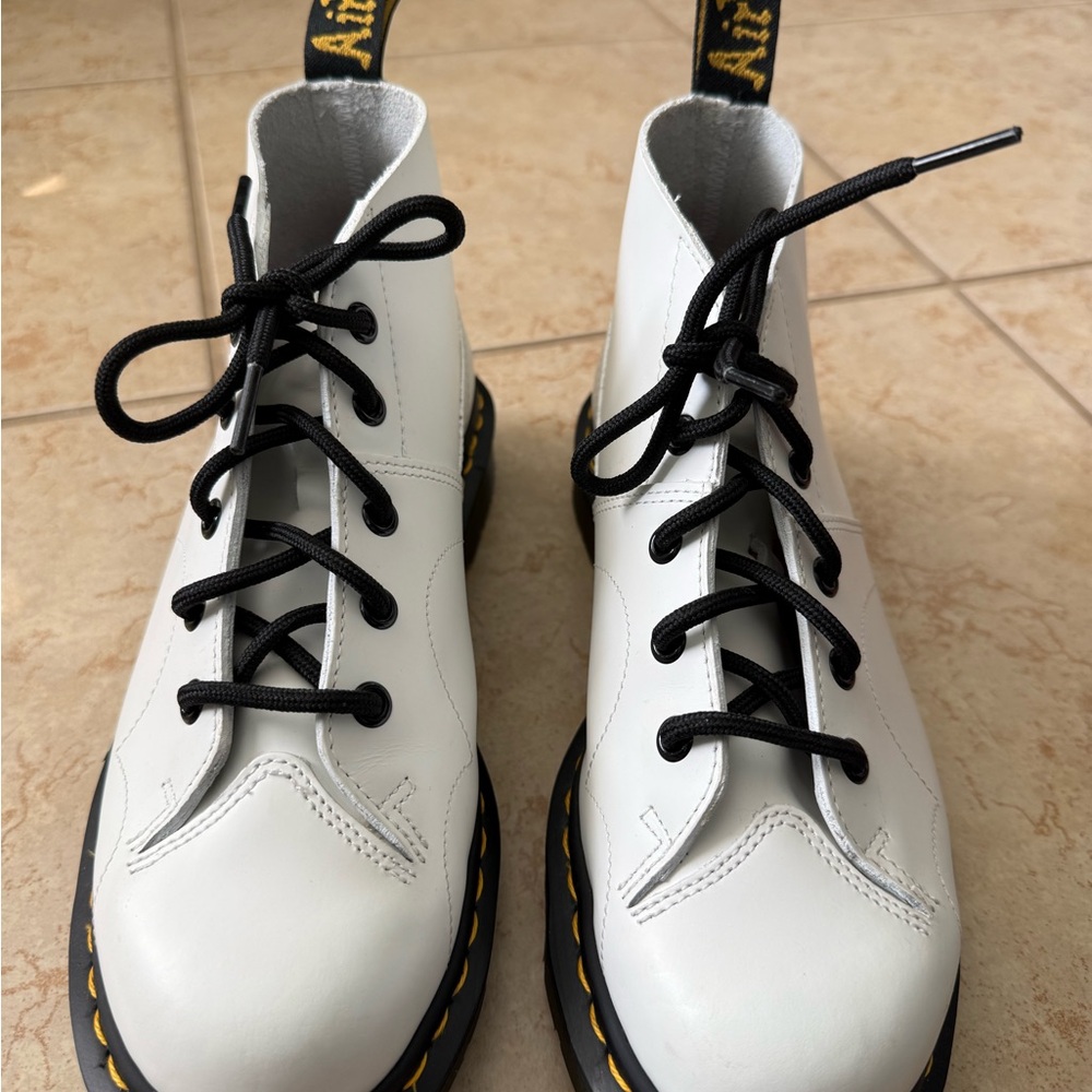 Dr. Martens White Leather Boots with Black Laces